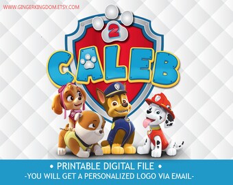 Paw Patrol Birthday Printable, Iron On Transfer Personalized Paw Patrol, Personalized Printable for Party Supplies, DIGITAL FILE, LOG005-B