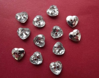 12 heart acrylic rhinestone buttons