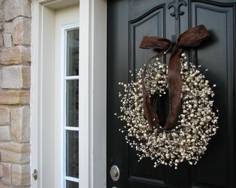 Berry Wreaths - Front Door Wreath - Chocolate and Cream - WEDDING Wreaths - Wedding Decor
