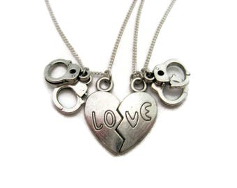 Split Heart Necklace Handcuff Necklace Set Lovers Necklace Set Love Necklace Set Handcuff Jewlery Hand Cuff Necklace Set