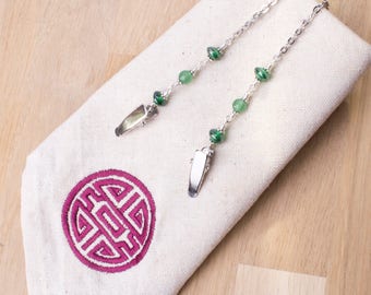 Adventurine napkin clip chain - Gemstone and green bead silver serviette lanyard | Elegant Napkin clips neck cord holder | Foodie gifts