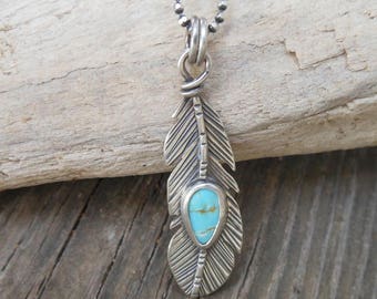 Sterling silver and Turquoise Feather Necklace