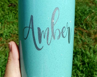 20oz or 30oz YETI Aqua Robin's Egg Blue with name and glitter clear coat
