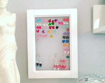 Eco friendly earring display, white frame earring display, wood earring display, earring holder, jewellry , jewelry organizer, earring stand