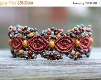 SALE Micro-Macrame Beaded Cuff Bracelet - Sienna Picasso Mix