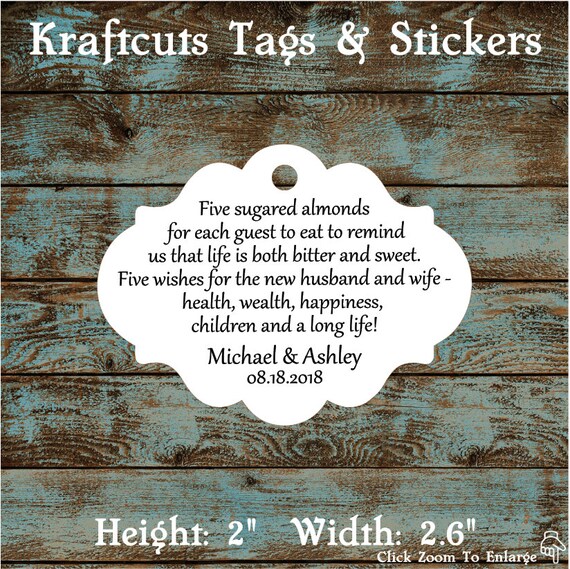 Favor Tags, Jordan Almond Favor Tags, Sugared Almond Favor Tags, Italian Wedding Favor Tags #684 - Qty: 30 Tags