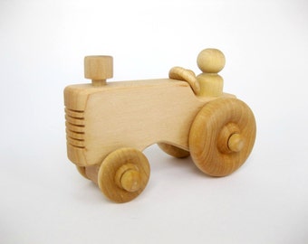Wooden Toy Farm Tractor, natural wood toy
