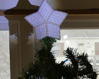 5 Inch Gold And White Christmas Tree Star Keepsake Decoration, Gold And White Plastic Canvas Star Tree Gift, First Christmas Tree Star Gift