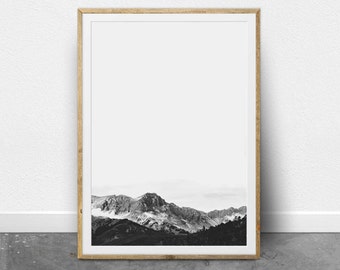 Arte minimalista, montaña impresión, impresión del arte moderno, arte nórdico, arte imprimible, fotografía blanco y negro, naturaleza, monocromo, gama de la montaña
