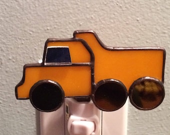 Stained Glass Yellow Dump Truck Night Light