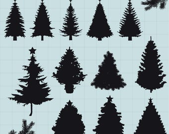 Christmas Tree Clipart, Pine Tree Clipart, Pine Tree Silhouettes Clipart, Tree SVG, Digital Clipart Tree, Instant Download