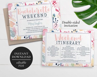 Printable Bachelorette Weekend Invitation | Editable PDF | Hens Weekend | Bachelorette Party | Weekend Itinerary Invitation | Pink | Colors