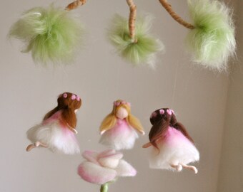 Nursery Mobile Waldorf Inspired: Three fairies . Made to order