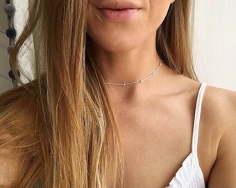 Silver beaded choker, Jasmine, Coin Choker, Silver circle choker,Silver Choker, Satellite Chain choker, Layered chokers by Serenity Project