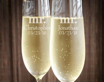 Mr. and Mr. Personalized Engraved Wedding Toasting Flutes - JM2532926