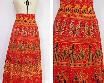 1970s Indian bohemian block print wrap skirt - Indian cotton skirt - 70 hippie skirt - Indian skirt - 70s boho skirt - festival skirt - boho