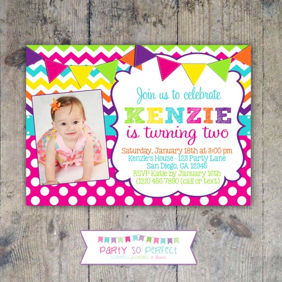 CHEVRON & POLKADOT Birthday Party 5x7 Photo Invitation