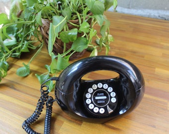 Vintage Mod Phone 1960s 1970s Black Circular Donut phone Prop