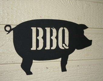 Pig BBQ metal sign