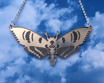 Death's Head Moth Bronze Mirror Laser Cut Statement Gothic Acrylic Necklace