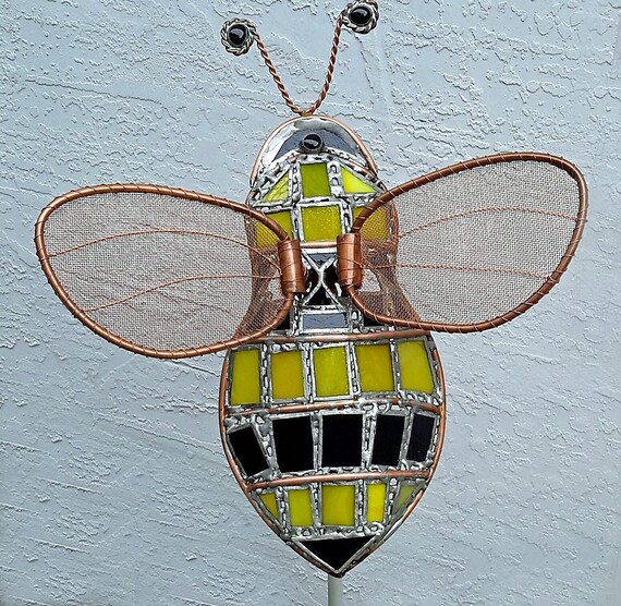 Bumble Bee Garden Art Sculpture Metal Yard Art Yellow