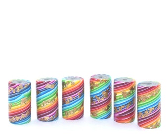 Tube beads for Jewelry Making, Polymer Clay, colorful tube beads, Set of 6 elegant stripes beads with gold touch