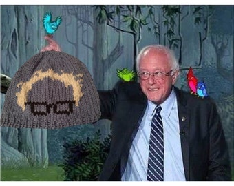 Hand knitted adult blue Bernie Sanders beanie. Feel the Bern. Protest march. Still Sanders hat