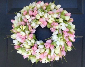 SPRING WREATH SALE Spring Wreath- Door Wreath- Easter Wreath- Tulip Wreath- Sizes 16-26 inches, custom colors- The Original Tulip Wreath
