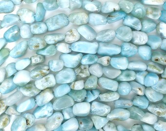 4mm - 8mm natural blue larimar nugget beads 15.5" strand 38450