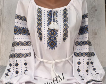Vyshyvanka Embroidered Ukrainian Blouse , Romanian Blouse