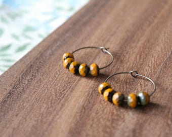 mustard czech glass hoop earrings