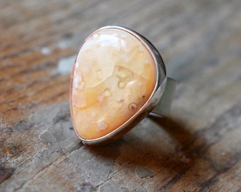Dollybird Peach Fire Opal Ring Raw Opal Sz 6