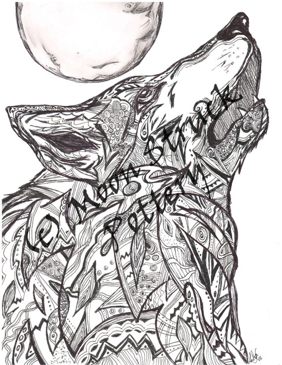 Animal Coloring Page Wolf Coloring Page Adult Coloring Page