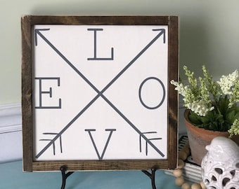 Love Sign, Painted Love Sign, Wood Love Sign, Arrow Love Sign