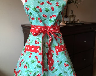 Messime handmade cherry/polka dot apron