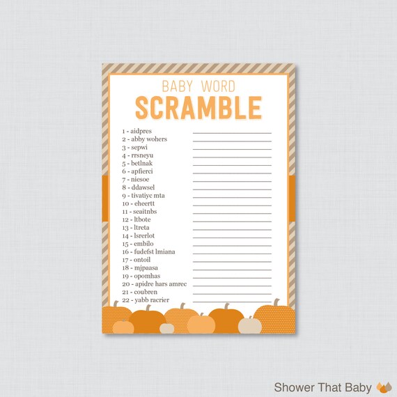 Little Pumpkin Baby Shower Word Scramble Game Little Pumpkin Baby Shower Word Scramble Game