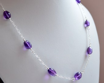 Real Amethyst Necklace, Sterling Silver, February Birthstone Jewelry for Girls, Genuine Purple Gemstone