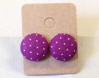 5/8" Size 24 Purple/Ivory Pin Dots Fabric Covered Button Earrings