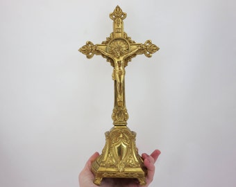 Ornate Standing Crucifix - Golden Table Cross, Jennings Bros