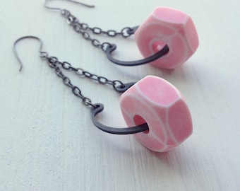 girl mechanic earrings - vintage lucite, steel hardware and sterling - choose your color - pink, yellow, teal