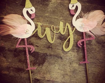 Personalized Flamingo Cake Topper. First Birthday Cake Topper, tropical Cake Topper. One Birthday, 1st birthday