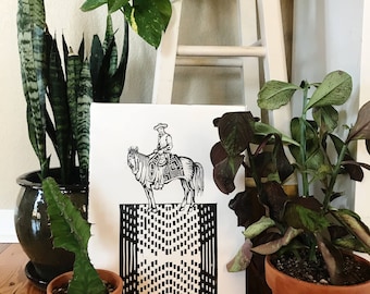 Hand Printed Cowboy Linocut