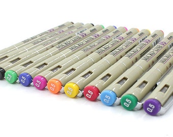 Micro-Line 05 Pigment ink Drawing and Illustration Pens Set of 12 colors for scrapbooking, journaling, card making, art, sketching, .45mm