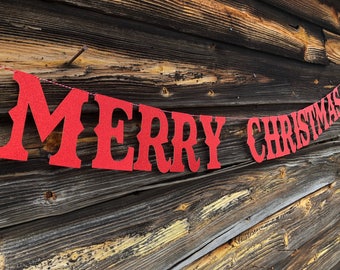 Merry Christmas banner, sturdy wall banner, glitter garland, glitter decor, mantle banner, color options available