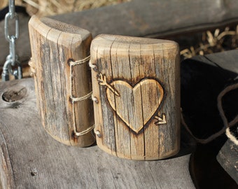 Rustic wood ring box bearer pillow with heart for rustic wedding proposal engagement
