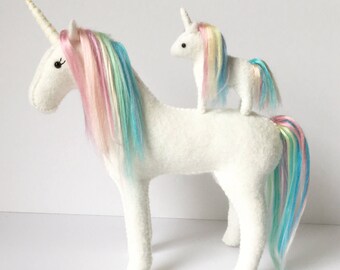 Momma and Baby Stuffed Unicorn Sewing Pattern Bundle. DIY Felt Animal Patterns. Waldorf Stuffed Animals. Make Your Own Unicorn Plush Feltie.