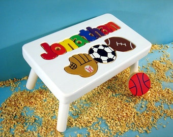 White Personalized Sports Step Stool
