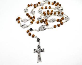 Station of the cross rosary, Via Crucis rosary w Holy Land Olive wood beads, Way of the Cross Chaplet, Mens rosary, Easter, Catholic gift