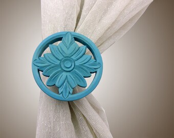 Set Of Two Shabby Chic Curtain Tie Backs Wooden Hold Backs Drapery Tiebacks