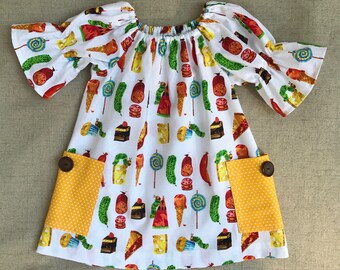 The Very Hungry Caterpillar Dress, Caterpillar Peasant Dress, Birthday Dress